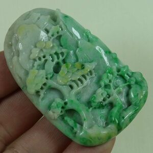 Cert'd Green 100% Natural A Jade jadeite Pendant Carved landscape